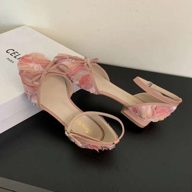 Lace Hollow Mary Jane Shoes Elegant Square Toe Ankle Strap Low Heel Wedding Shoe