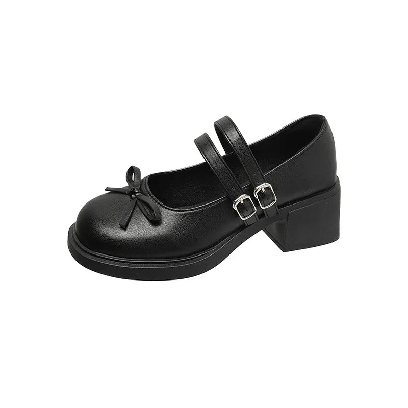 Dresses Mary Jane Shoes Elegant Causal Uniform Performance Shoes Lolita Bowknot Woman Low-heeled Shoes