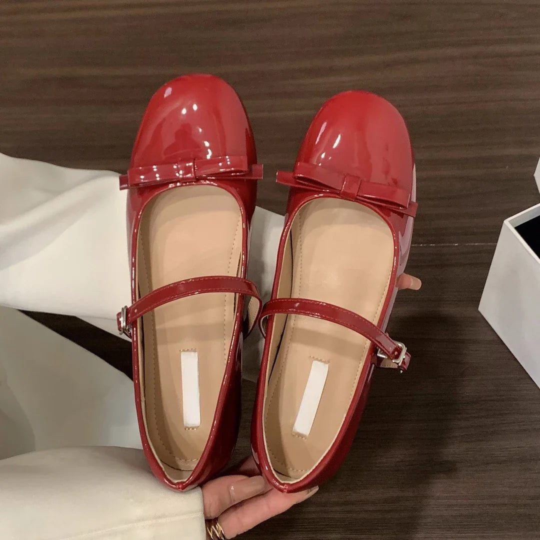 bouble bowtie flats japanned leather ballerina shoes height increasing bowknot ankle strap loafers slip on wedges