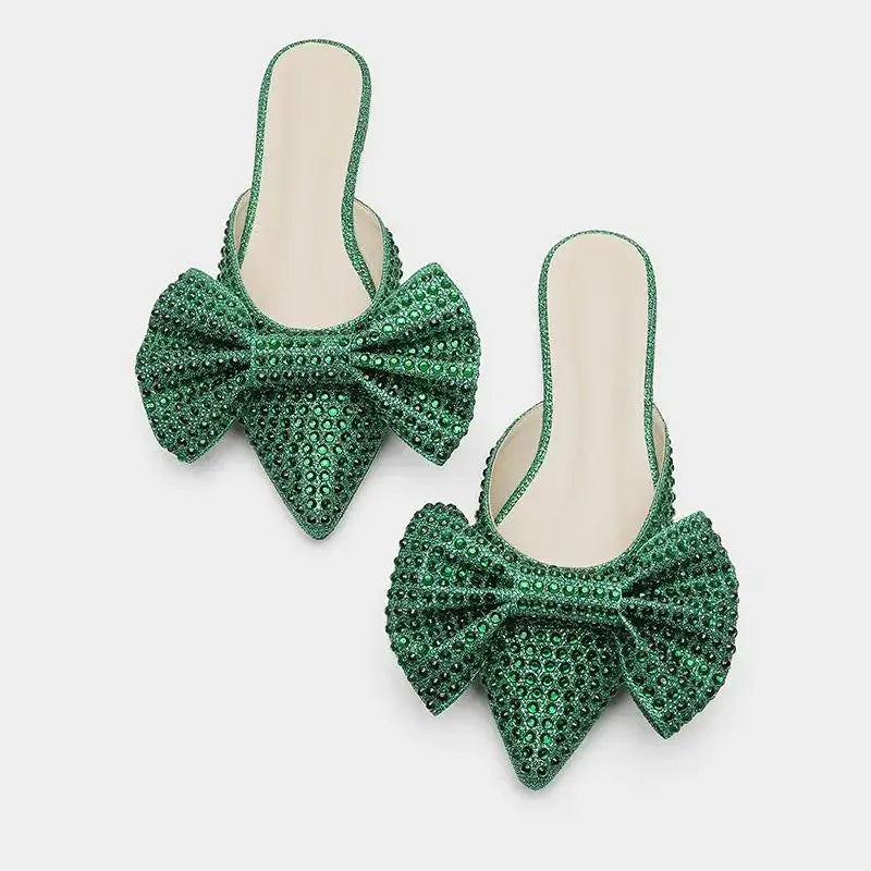 European Station Pointed Bow Sandals Diamond Versatile Ultra High Heel Thin Heel Baotou