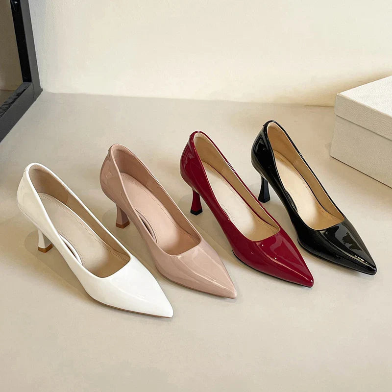 Red Shiny Leather Pumps 6CM Kitten High Heels Shoes Pointed Toe Escaprins Mujer OL Office Tacones Bride Wedding Shoes