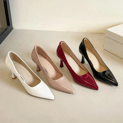 Red Shiny Leather Pumps 6CM Kitten High Heels Shoes Pointed Toe Escaprins Mujer OL Office Tacones Bride Wedding Shoes