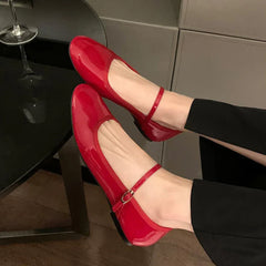 Shiny PU Leaather Flats Mary Janes Shoes Red Elegant Basic Pointed Toe Loafers Daily Casual Black Shoes