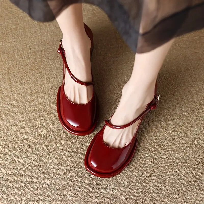 Mary Janes Shoes Vintage Pumps Patent Leather Shoes High Heels Black Shallow Boat Shoe Zapatos Mujer