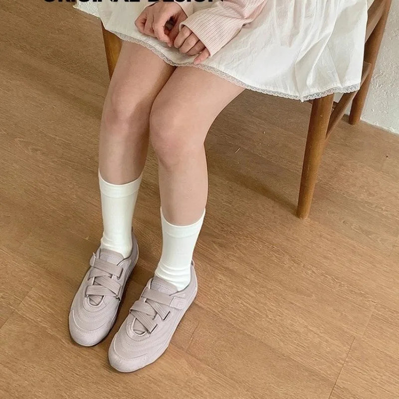 Retro Leather Version Ballet Style Sport Shoes French Magic Tape