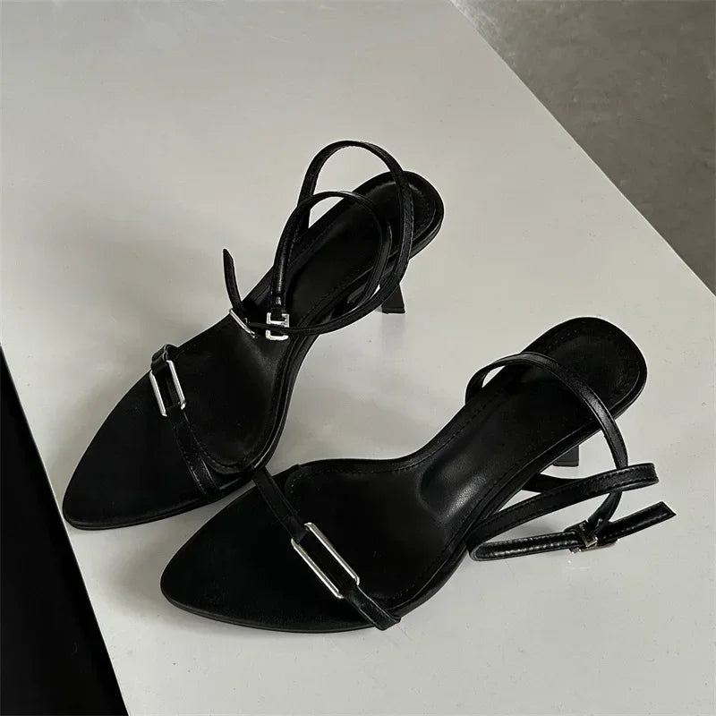 Ankle Buckle Strap Sandals Pointed Toe Thin High Heels Casual Hollow Out Shoes Zapatillas De Mujer