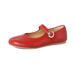 Mary Jane Genuine Leather Shoes Hand Stitch Casual Streetwear Ballet Flats Leopard Red Cute Shoes Loafers