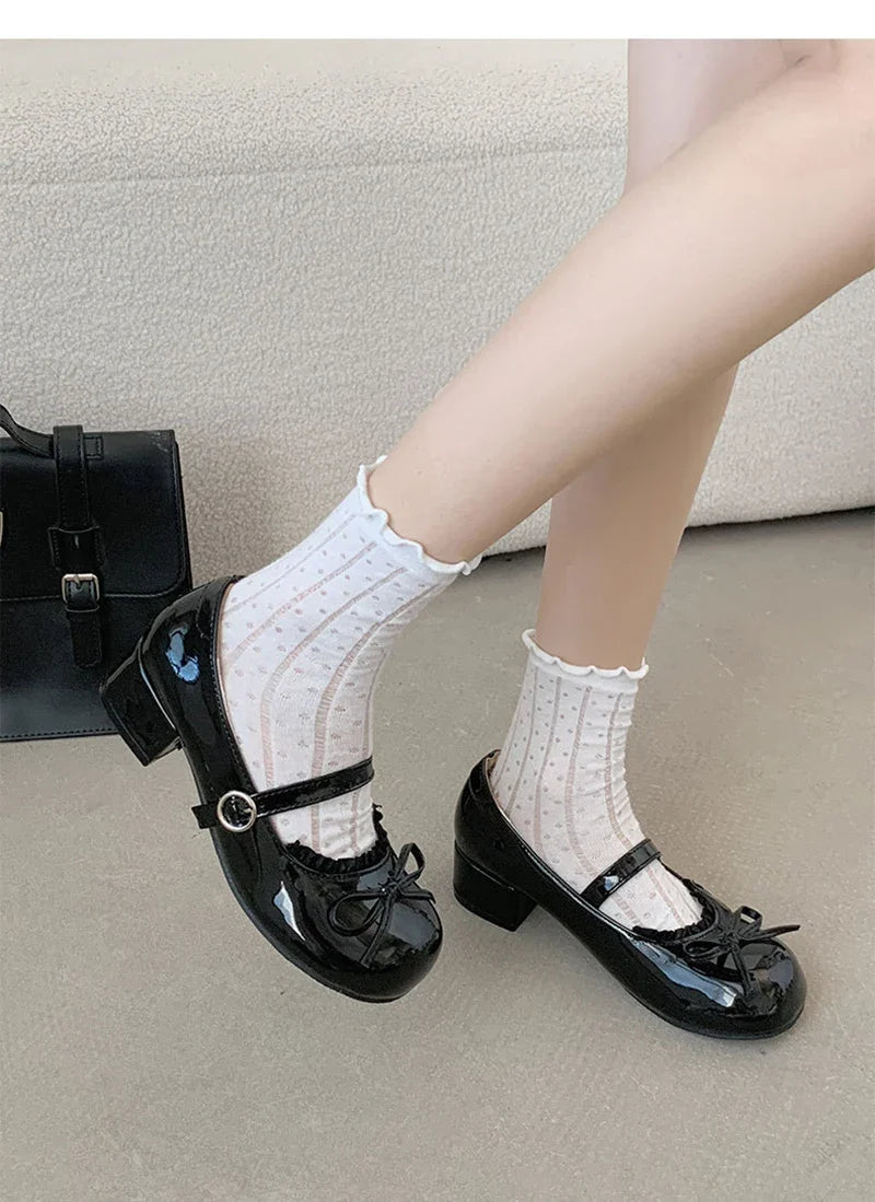 Round Toe JK Mary Jane Shoes Concise Outdoor Butterfly-knot Pumps Leather Shoes