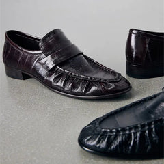 Pleated Design Loafers Comfort Low-Heel Flats