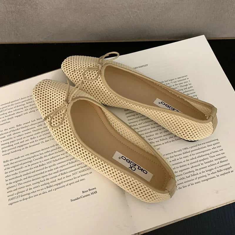 Mesh Flats Slip On Shoes Shallow Butterfly-Knot Ballet Flats Dance Shoes 2025