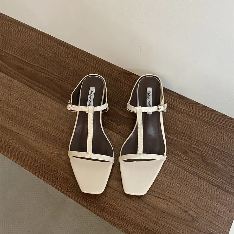 Slipper Square Heels Sandals Square Toe Party Wedding Shoes Slip On Beach Slides Mujer