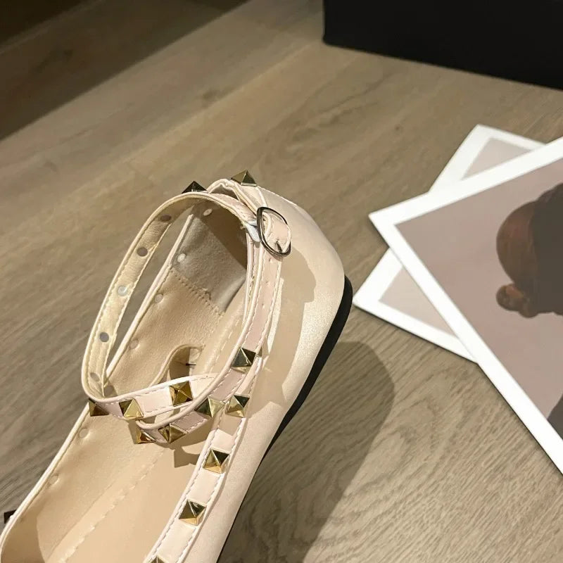 Shoes Rivets Causal Ballet Flats Bowknot Versatile Flat Shoes Ankle-strap