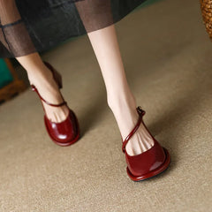 Mary Janes Shoes Vintage Pumps Patent Leather Shoes High Heels Black Shallow Boat Shoe Zapatos Mujer