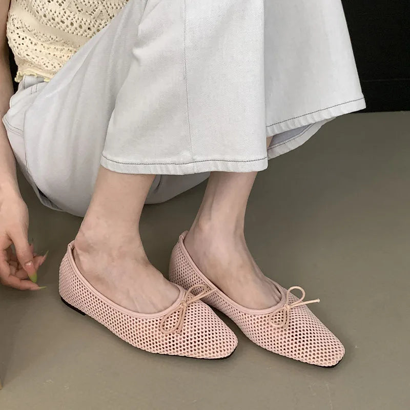 Mesh Flats Slip On Shoes Shallow Butterfly-Knot Ballet Flats Dance Shoes 2025
