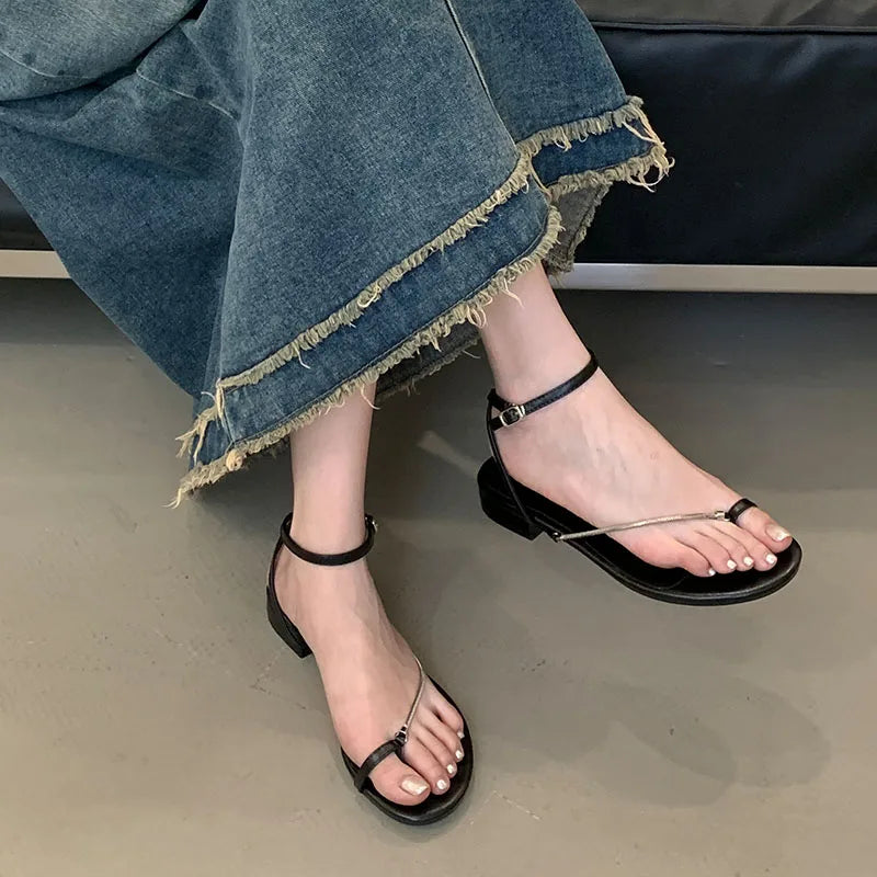 Metal Chain Flats Sandals Shoes Round Toe Flats Sandals Flip flops Shoes