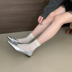 Shoes Bow-Knot Casual Sneakers All-Match Flats Shallow Mouth Pointed Toe Fall Boat Butterfly Comfortable Ret