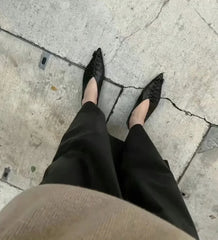 Genuine Leather Retro Pointed Toe Flat Shoes Design Weaving Simple Office Daily Commuting Shallow Shoes