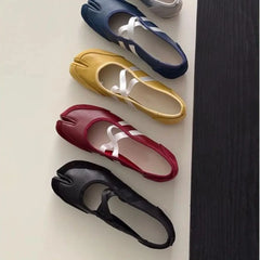 Split-Toe Casual Ballet Flats Shoes Pu Leather Cross Band Mary Janes Shoes Streetwear Elegant Loafers