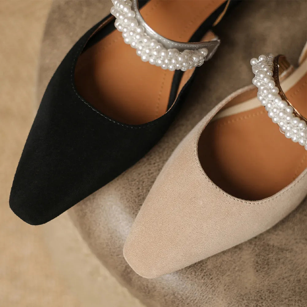 mary jane flats natural suede leather beading band pointed toe slip-on casual footwear daily shoes