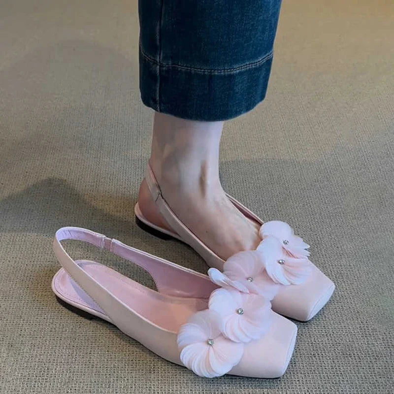 Flower Mules Sandals Square Toe Slip On Singbacks Shoes Elegant Dress Flats Sandalias