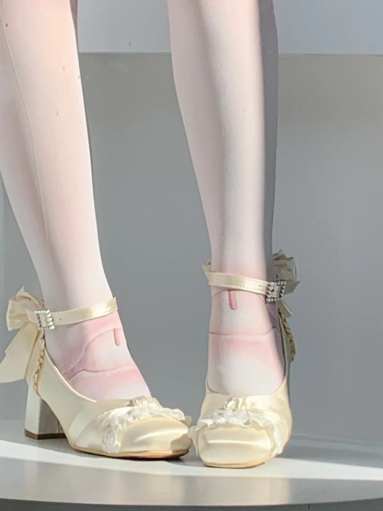 Pink Lolita Shoes Ballet Thick Heel High Heels Mary Jane Shoes Satin Elegant Platform Waterproof Pumps Original