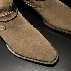 plus size 34-42 natural suede leather flats western boots double metal buckle casual long boots shoes