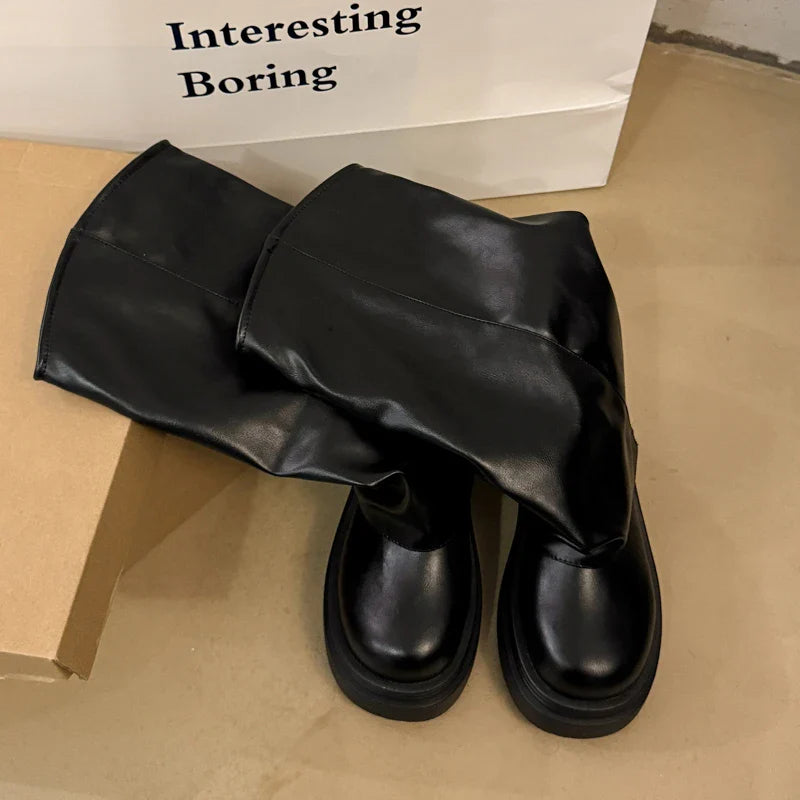 Ankle Chelsea Boots Flats Platform Shoes Woman Pu Leather Motorcycle Boots Snow Short Boots Woman