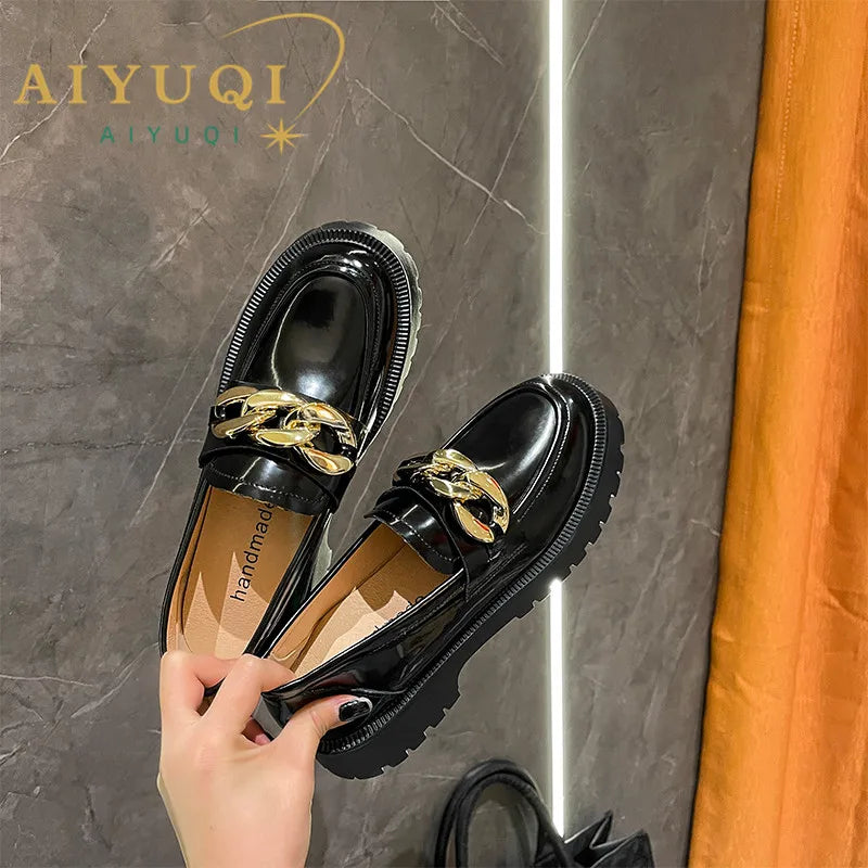 Shoes Relly Leather Loafers Retro Bite Thick-soled Non-slip Round Toe Shoes