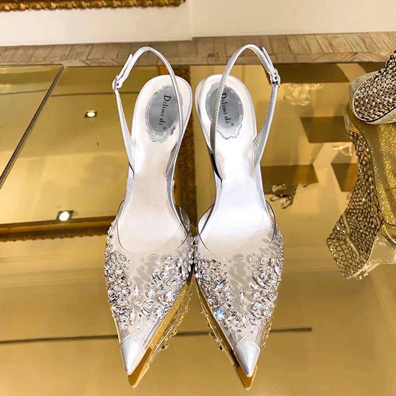 Rhinestones Sandals Pointed Toe Party High Heels Wedding Shoes Sandalias Mujer zapatos de mujer