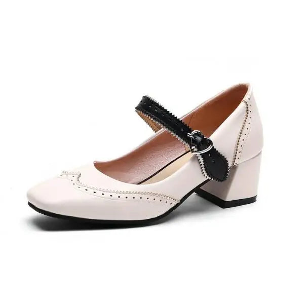 Slimming Shoes Casual Heels Square Toe Sandals Pump Shallow Mouth Mary Jane All-Match Comfortable Latest