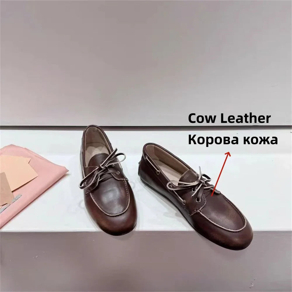 Ins Genuine Leather Flats Shoes Loafers Trend Vintage Suede Loafers Casual British Style Flat Single Shoes