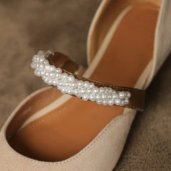 mary jane flats natural suede leather beading band pointed toe slip-on casual footwear daily shoes