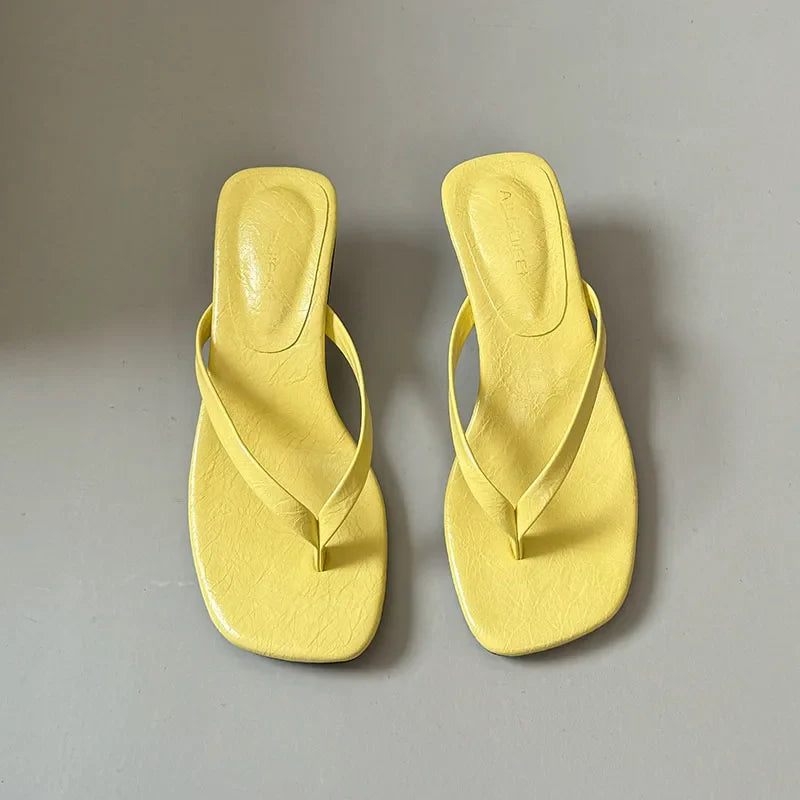 Square Toe 4CM Heels Slippers Slides Sandals Casual Flip flops Thin Heel Slippers