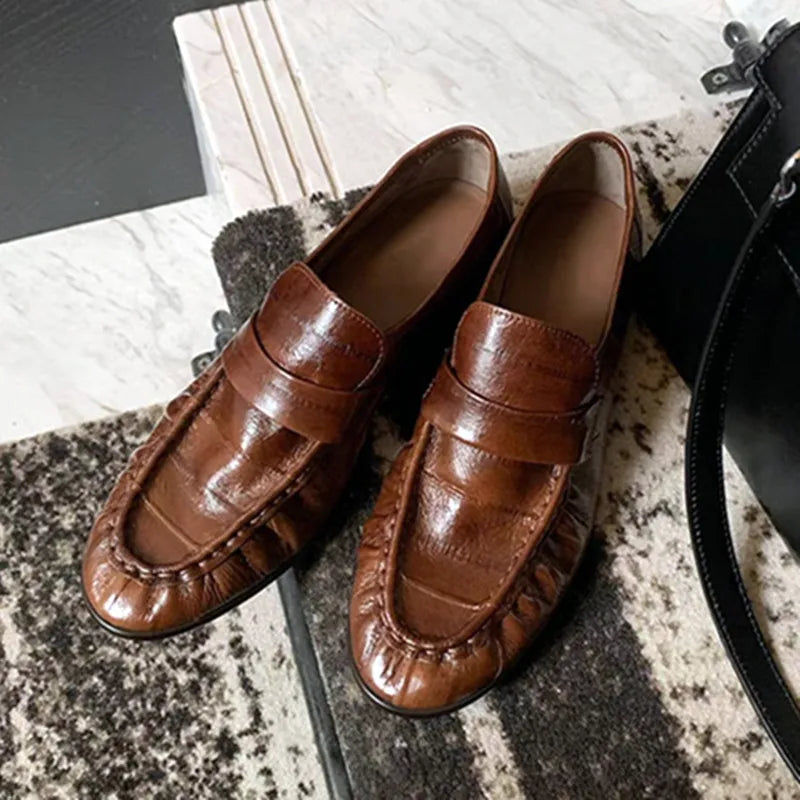 Pleated Design Loafers Comfort Low-Heel Flats