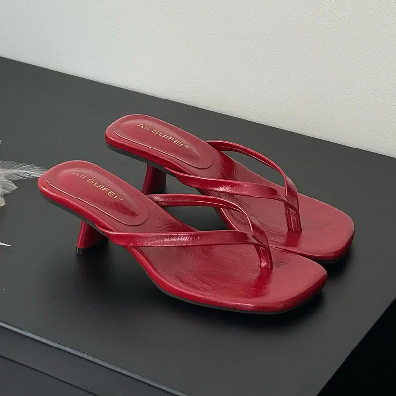 Square Toe 4CM Heels Slippers Slides Sandals Casual Flip flops Thin Heel Slippers