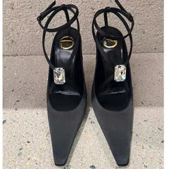 Diamond Silk Thin High Heels Cross-Strap Banquet Crystal Brand Pointed Toe Sandals