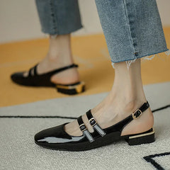 Shoes Woman Flats Double Buckle Mary Janes Shoes Patent Leather Back Strap Zapatos Mujer