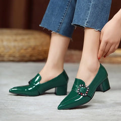 Elegant Medium Heels Pumps Woman Nude Green Black Pointed Toe Party Office Wedding Shoes Large Size 44 45
