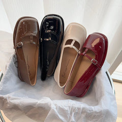 Patent Leather Ballet Flats Shoes All-Match Oxfords Square Toe Fall Mary Janes Square Toe Shoes Au