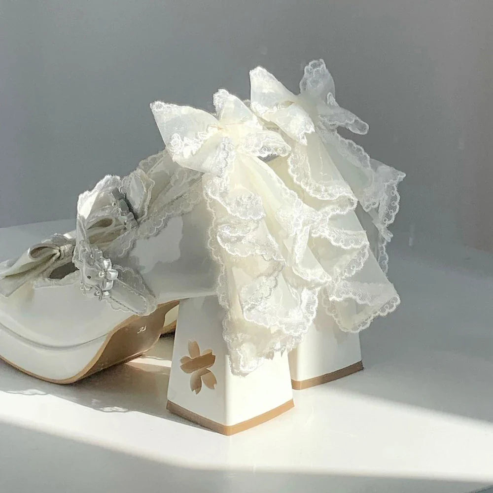 Lovely Girls Lolita Butterfly Knot High Heels Platform Shoes
