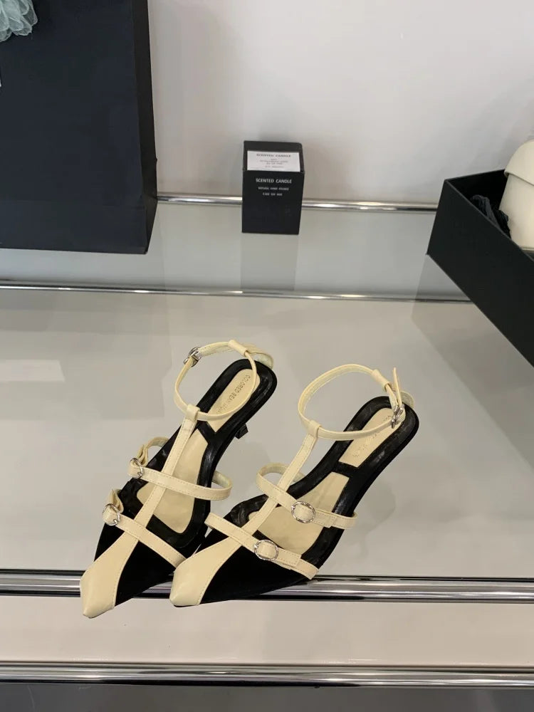 Pointed Heel Sandals Ankle Strap Open Toe All-Match Beach Shoes Peep Comfort High Girls Stiletto Gladiator Pump