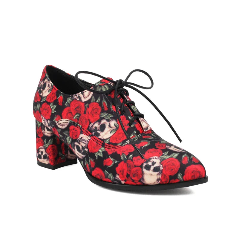 Bohemian Style Printed Fabric Lace Up High Heeled Shoess Round Toe Cross Tied Pumps Casual Oxfords 35-48