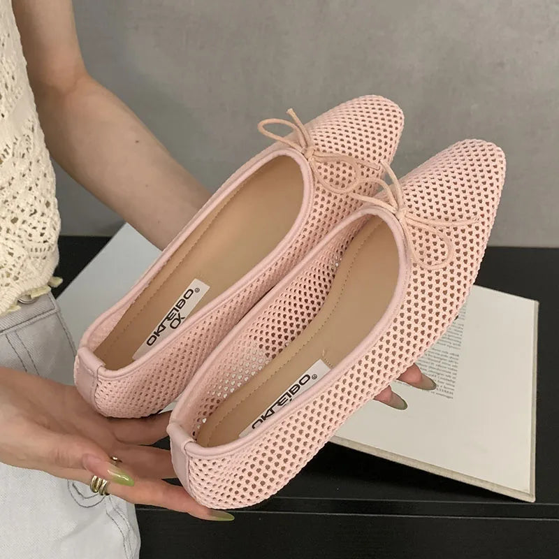 Mesh Flats Slip On Shoes Shallow Butterfly-Knot Ballet Flats Dance Shoes 2025