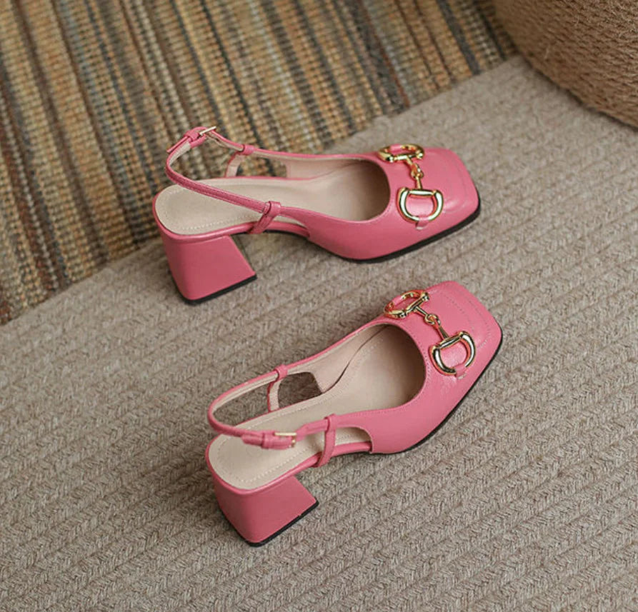 Mary Jane Shoes 41-43 French Vintage Square Headed Thick Heels High Heels Single Shoes Baotou Letter Sandals