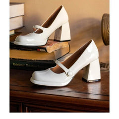Shoes Retro Square Toe Hollow Out Waterproof Platform Shoes