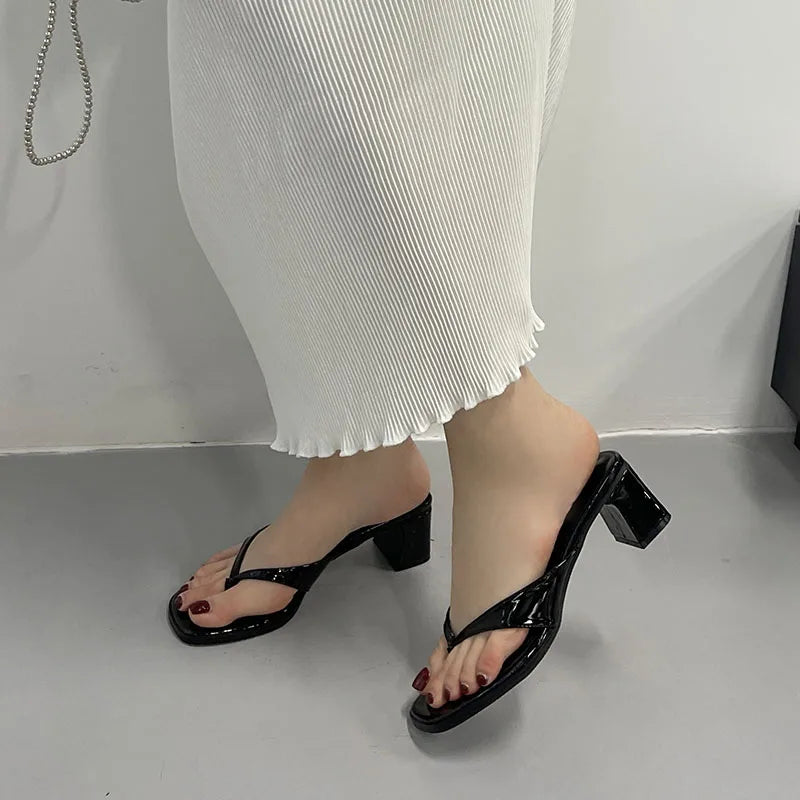 Heeled Slippers Shallow Square Heels Slippers Slides Flip flops Sandals