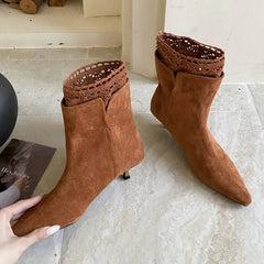 Pointed-Toe Faux Suede Ankle Boots Elegant Stiletto Heels