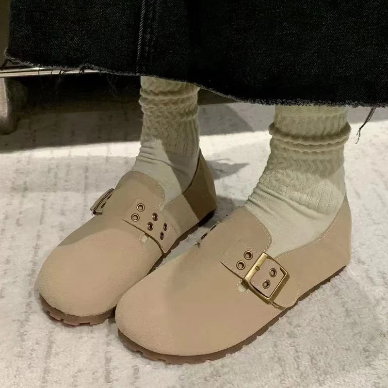 Faux Suede Leather Loafers Rivet Belt Flats Mocasines Garden Shoes Clogs Barefoot Tabis Comfy Slip On Walking Shoes