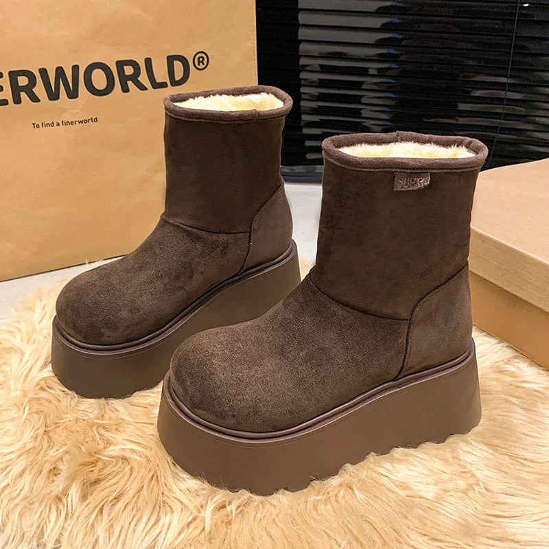 Furry Warm Cotton Snow Boots Comfort Shoes Concise Platform Thick Bottom Short Botas De Mujer