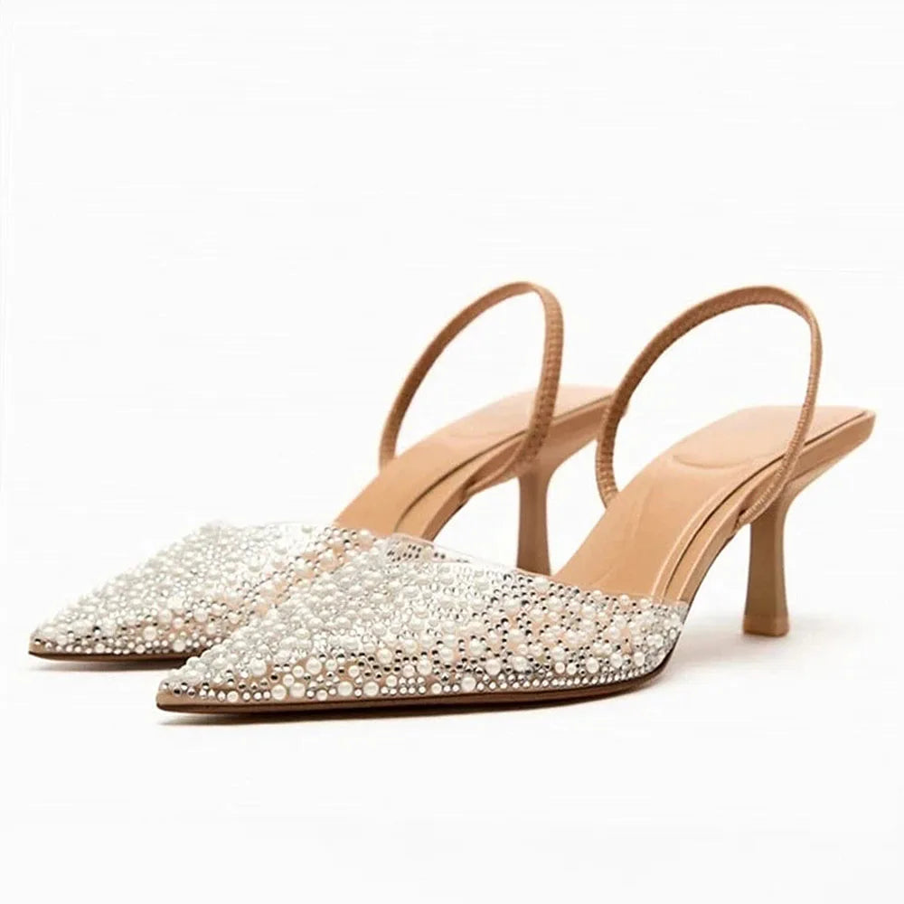 Cross Upper Pumps Slingbacks Point Head Spike Kitten Heels Sandals